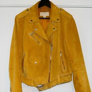 Michael Kors Mustard Yellow Suede Biker Jacket